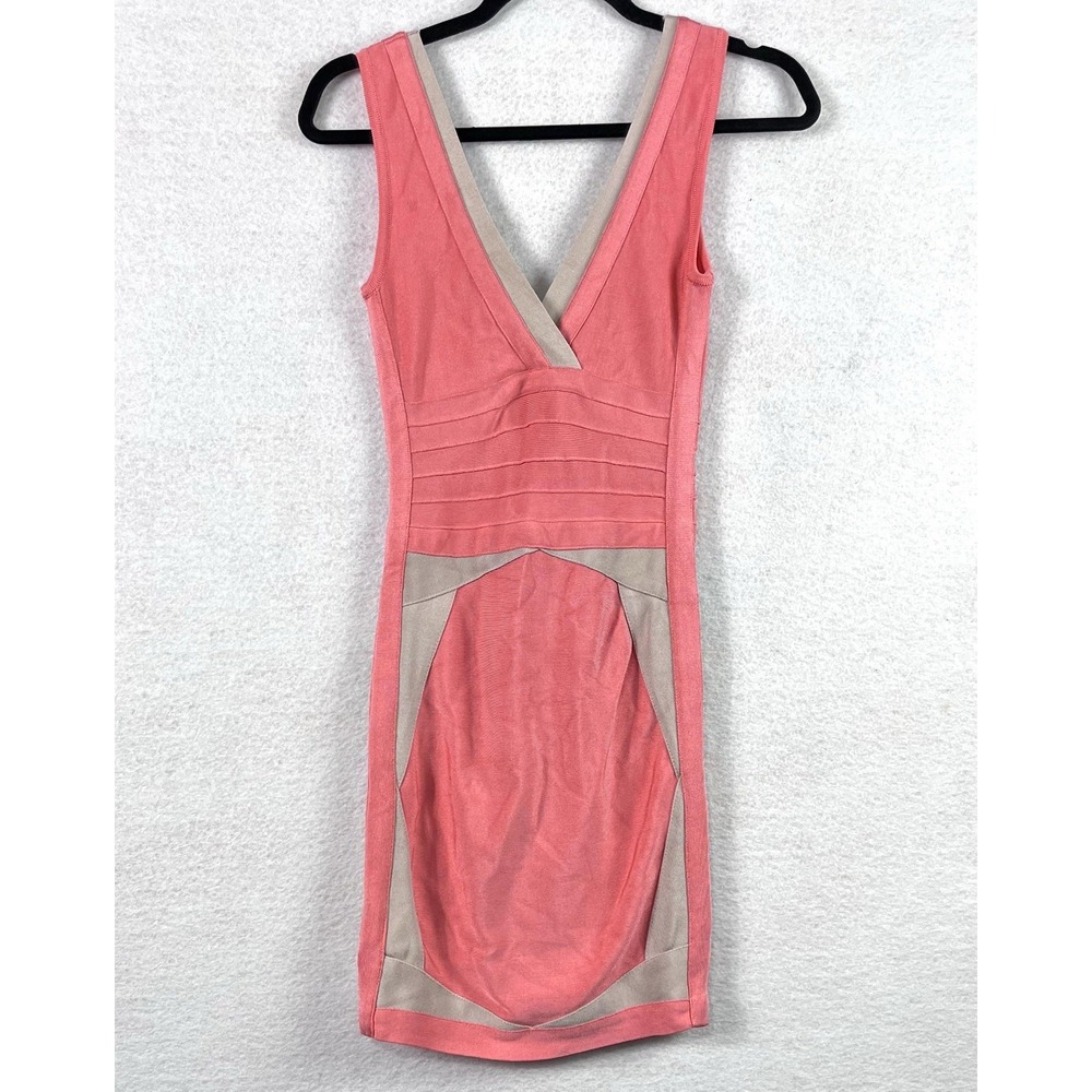 Bebe Bodycon Dress Size S Pin Fresh Salmon V-Neck Clubwear